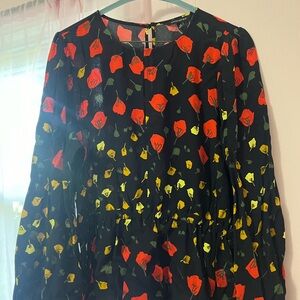 Banana Republic Black Dress with Red and Yellow Floral Design